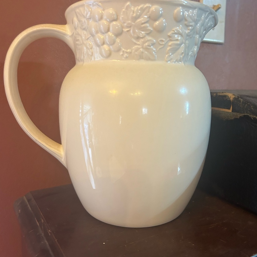 Signature Cream Ceramic Pitcher Embossed Grapes